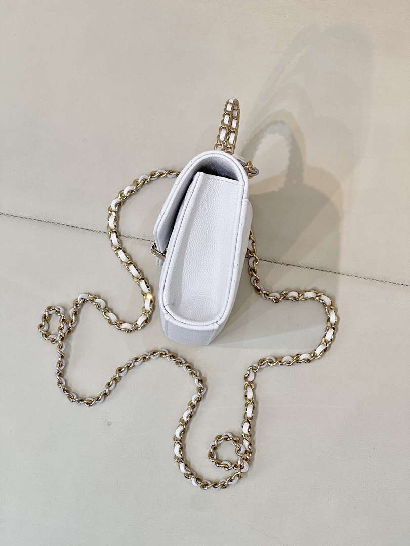 Chanel AP3238 Phone Holder with Chain Grained Shiny Calfskin White