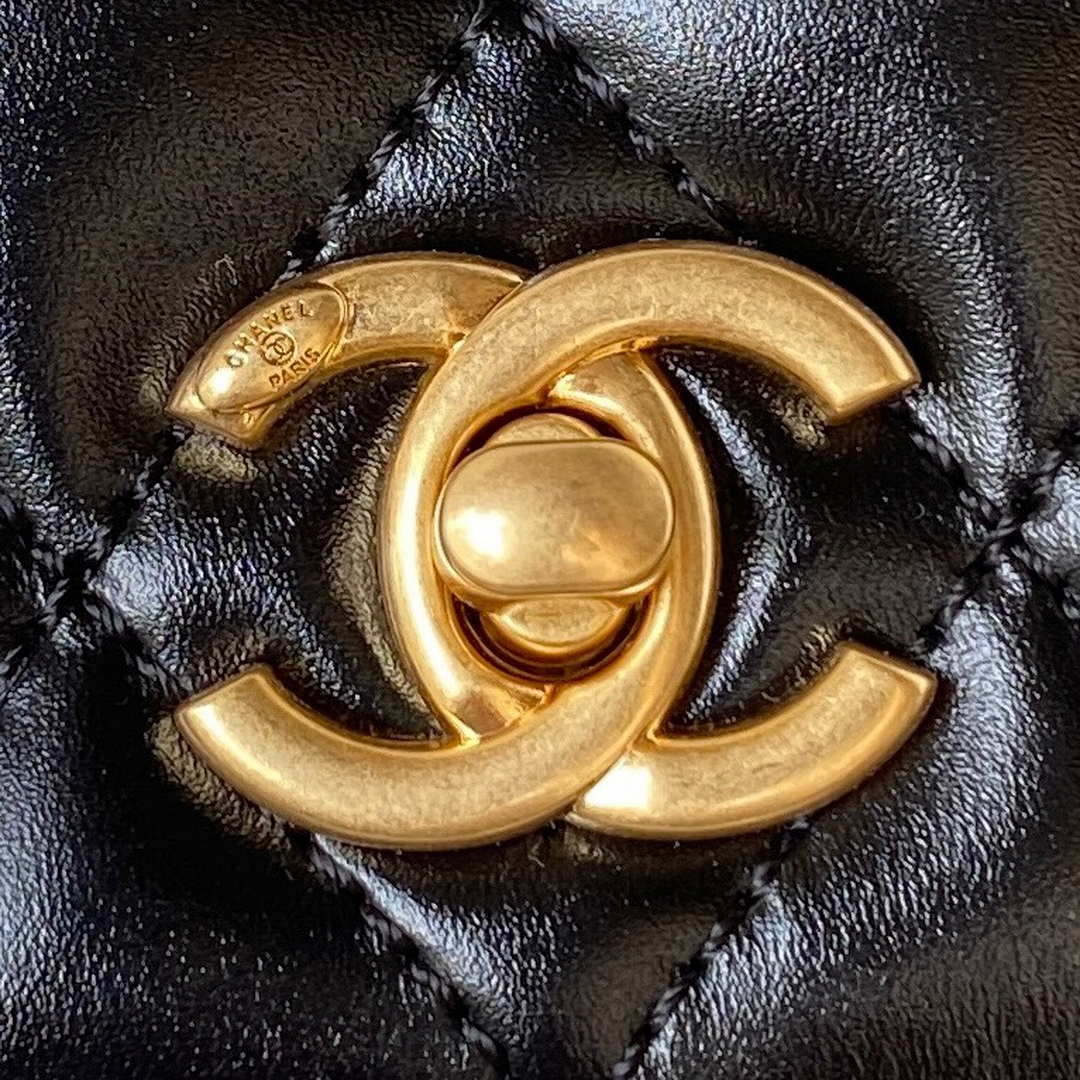 Chanel AP3240 Flap Bag With Top Handle Lambskin & Gold-Tone Metal Black - Default Title - View 3