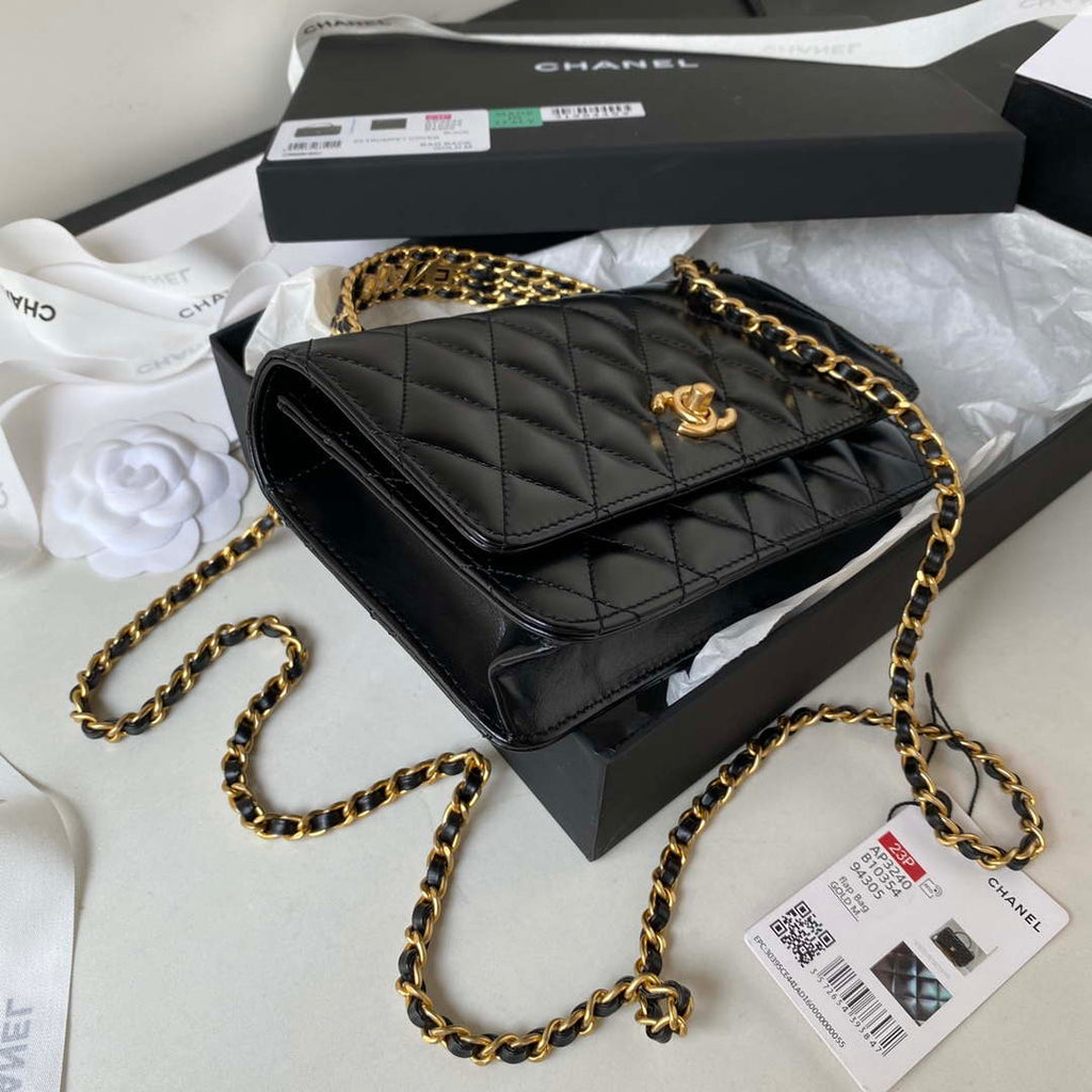Chanel AP3240 Flap Bag With Top Handle Lambskin & Gold-Tone Metal Black
