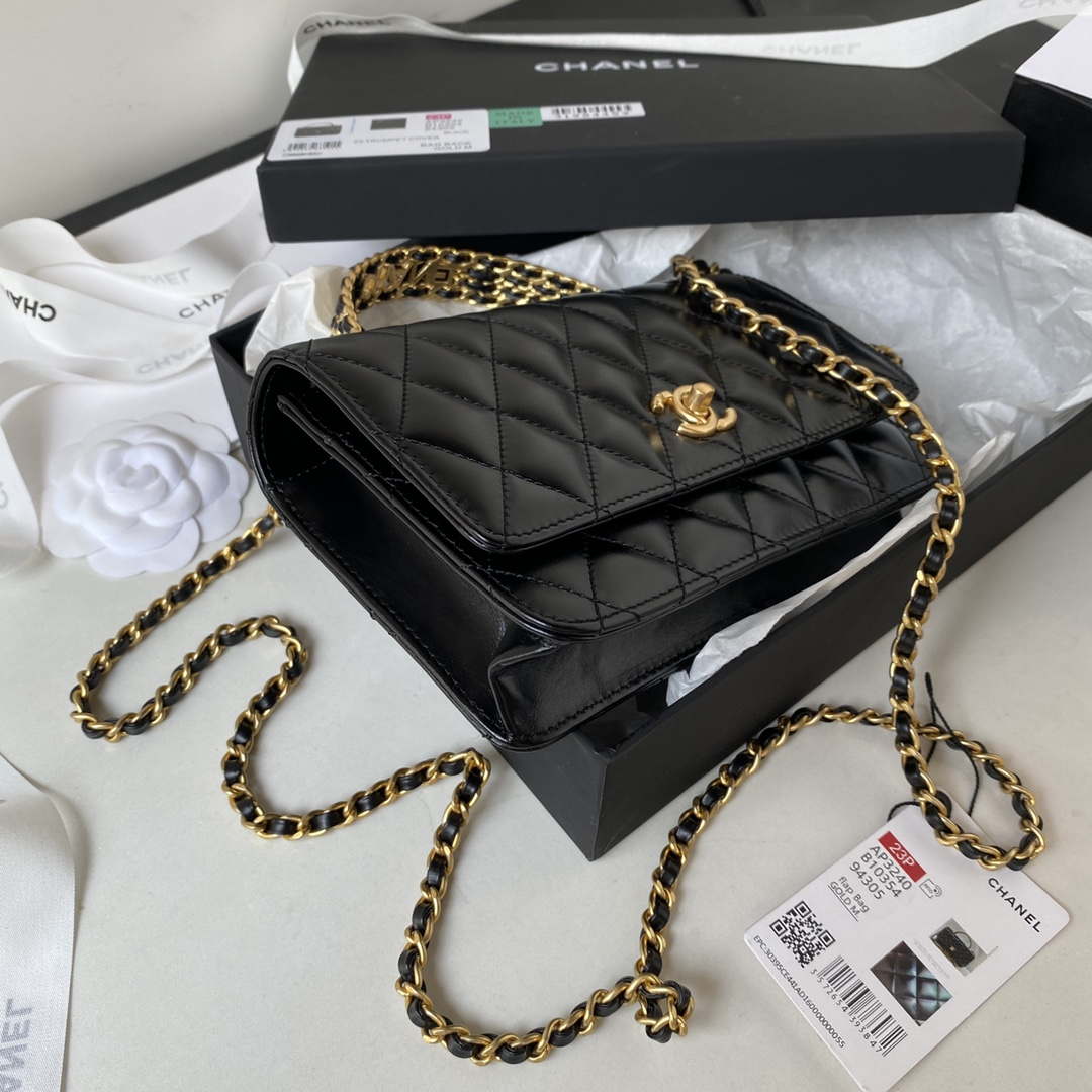 Chanel AP3240 Flap Bag With Top Handle Lambskin & Gold-Tone Metal Black