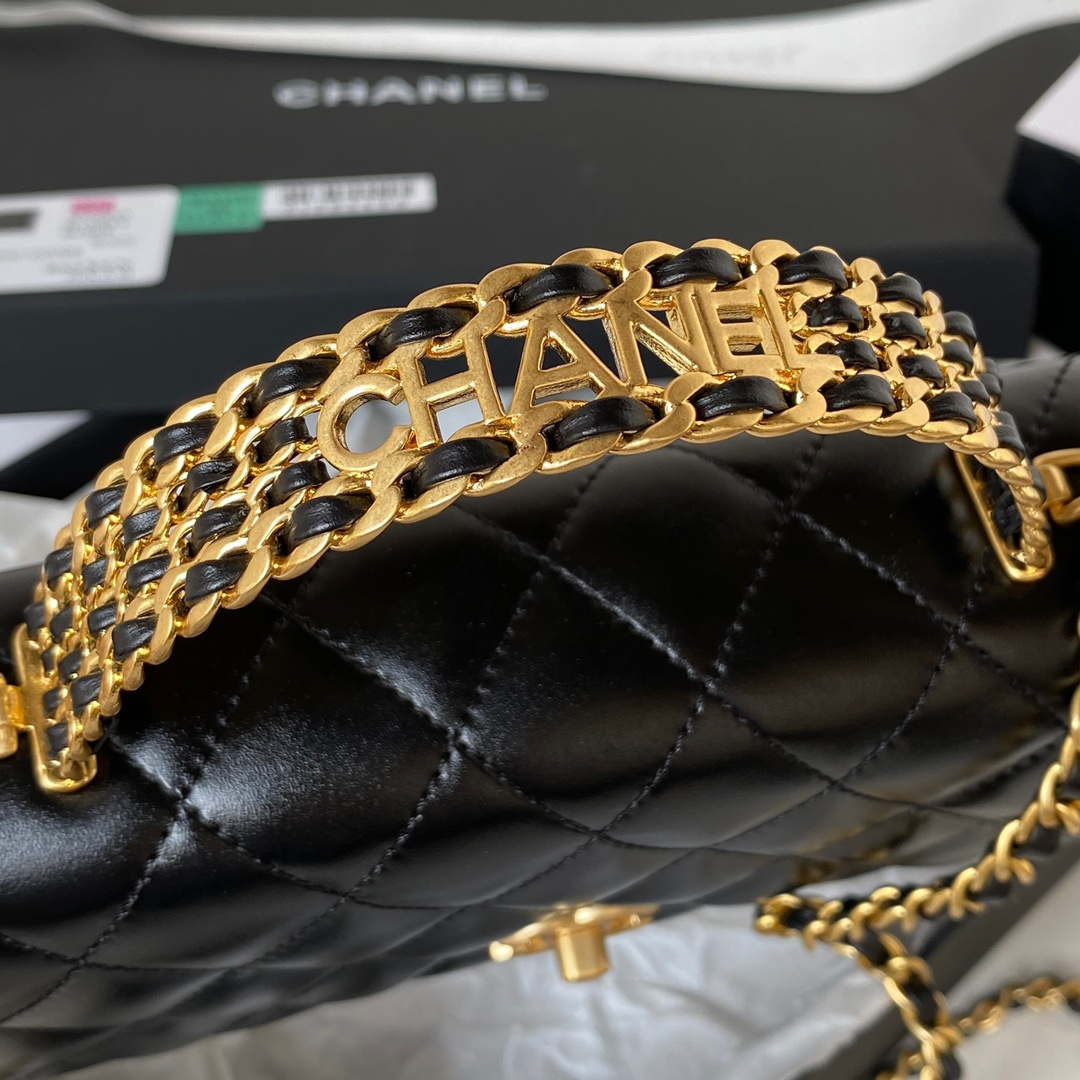 Chanel AP3240 Flap Bag With Top Handle Lambskin & Gold-Tone Metal Black
