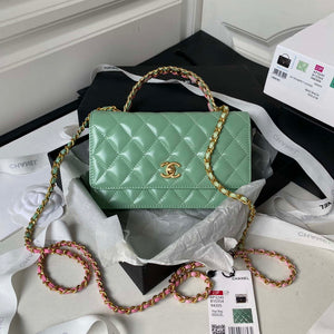Chanel AP3240 Flap Bag With Top Handle Lambskin & Gold-Tone Metal Green - Default Title - View 1