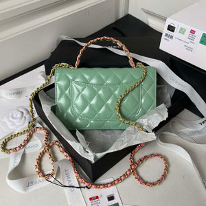 Chanel AP3240 Flap Bag With Top Handle Lambskin & Gold-Tone Metal Green - Default Title - View 2