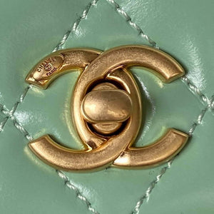 Chanel AP3240 Flap Bag With Top Handle Lambskin & Gold-Tone Metal Green - Default Title - View 3