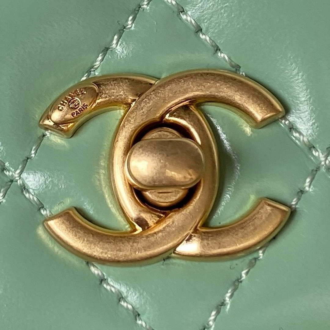 Chanel AP3240 Flap Bag With Top Handle Lambskin & Gold-Tone Metal Green