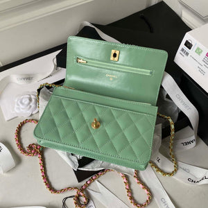 Chanel AP3240 Flap Bag With Top Handle Lambskin & Gold-Tone Metal Green - Default Title - View 6