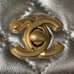 Chanel AP3240 Flap Bag With Top Handle Lambskin & Gold-Tone Metal Silver - Default Title - View 3