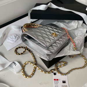 Chanel AP3240 Flap Bag With Top Handle Lambskin & Gold-Tone Metal Silver - Default Title - View 5
