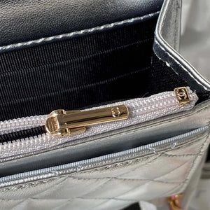 Chanel AP3240 Flap Bag With Top Handle Lambskin & Gold-Tone Metal Silver - Default Title - View 9