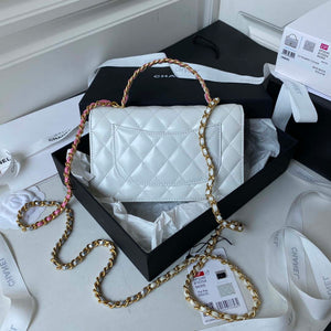 Chanel AP3240 Flap Bag With Top Handle Lambskin & Gold-Tone Metal White - Default Title - View 2