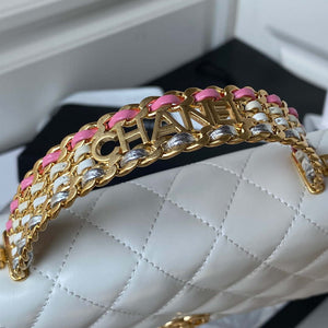 Chanel AP3240 Flap Bag With Top Handle Lambskin & Gold-Tone Metal White - Default Title - View 4