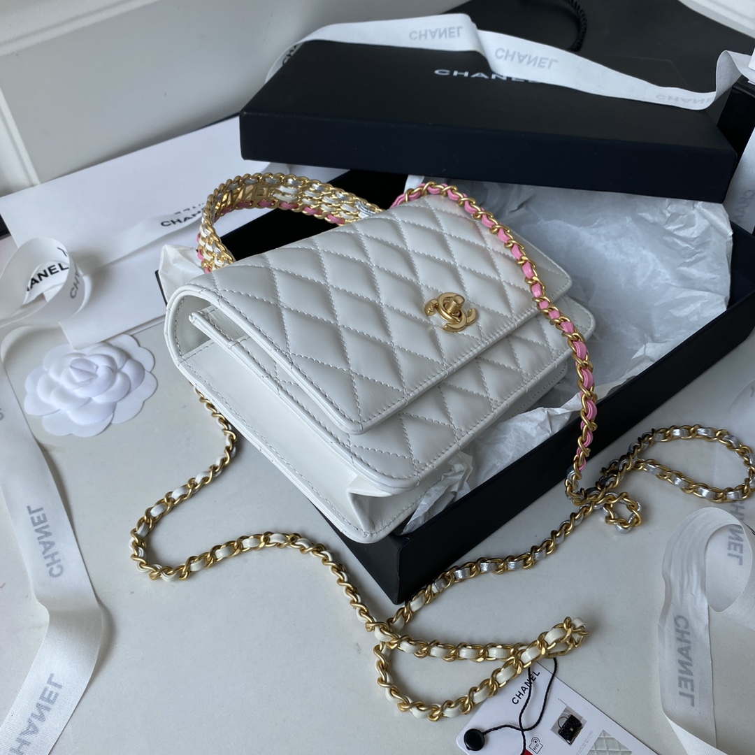 Chanel AP3240 Flap Bag With Top Handle Lambskin & Gold-Tone Metal White - Default Title - View 5