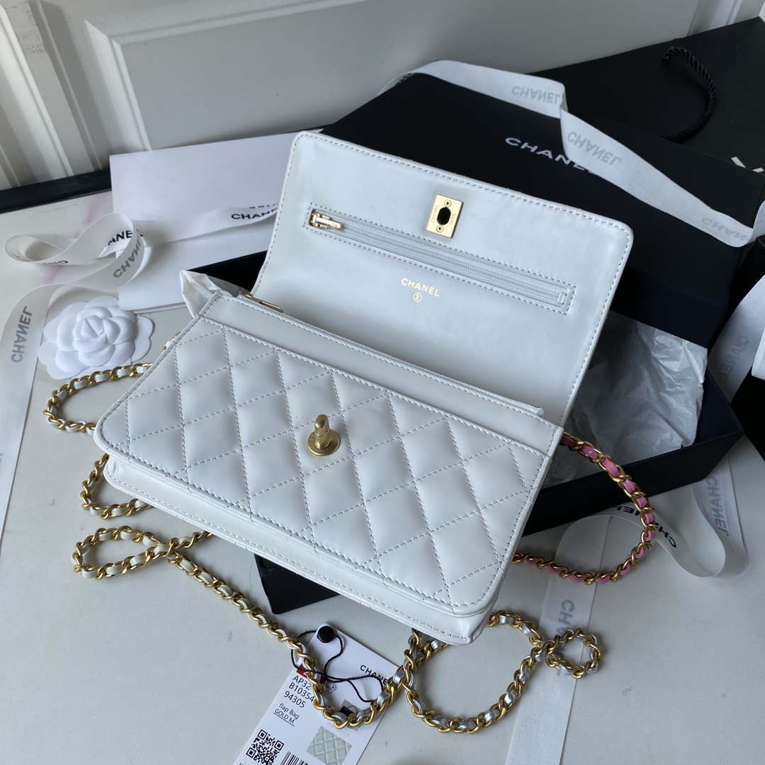 Chanel AP3240 Flap Bag With Top Handle Lambskin & Gold-Tone Metal White - Default Title - View 6