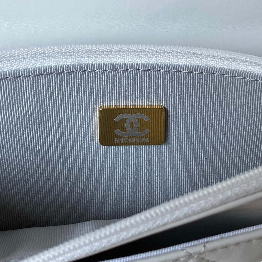 Chanel AP3240 Flap Bag With Top Handle Lambskin & Gold-Tone Metal White