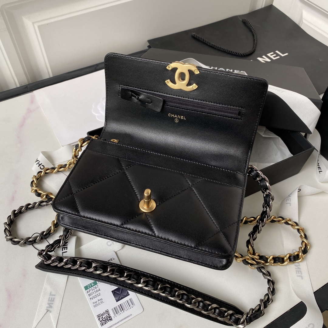 Chanel AP3267 19 Wallet on Chain Woc Shiny Lambskin Black - Silver - View 15