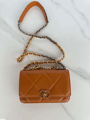 Chanel AP3267 19 Wallet on Chain Woc Shiny Lambskin Brown - Silver - View 14