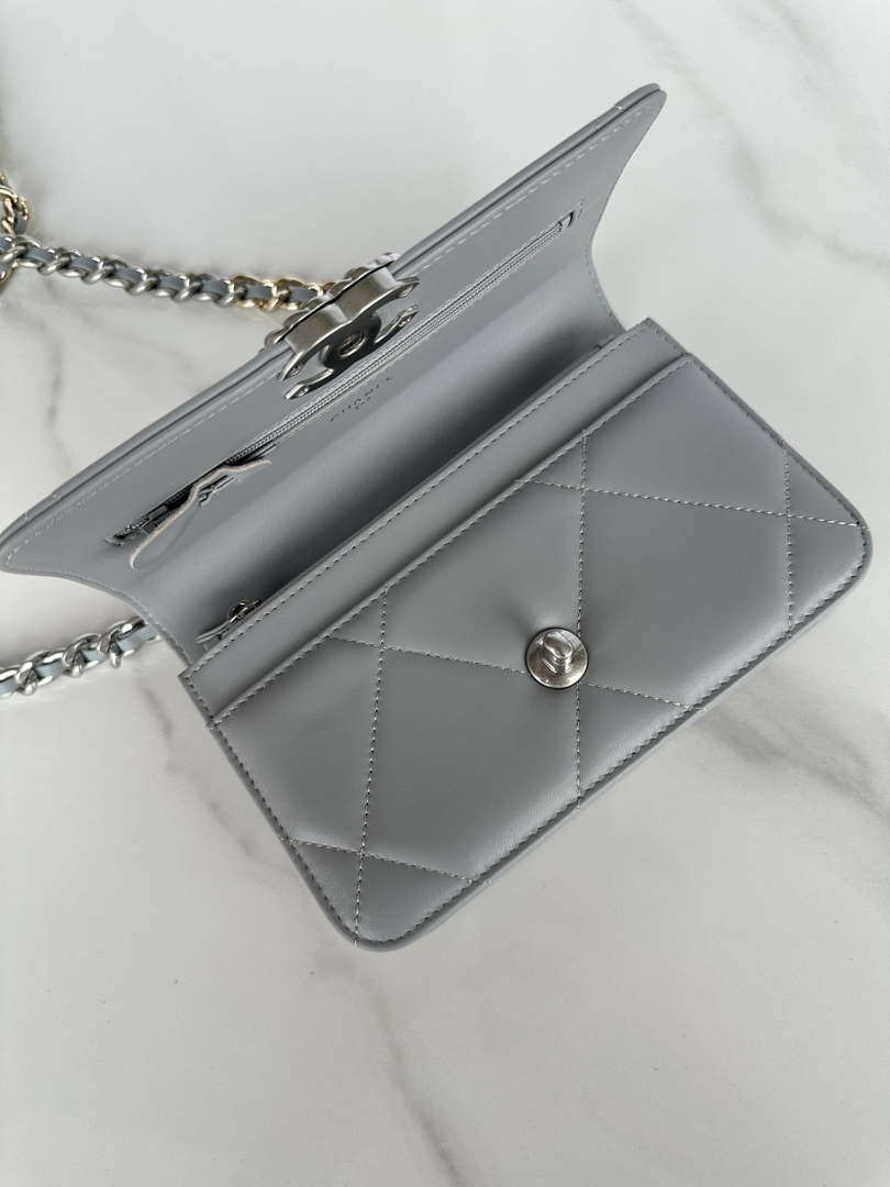 Chanel AP3267 19 Wallet on Chain Woc Shiny Lambskin Gray - Silver - View 5