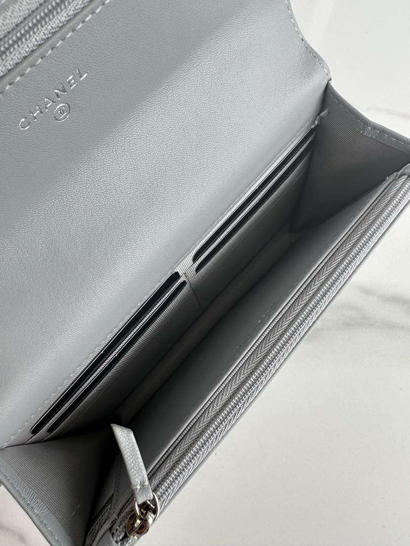 Chanel AP3267 19 Wallet on Chain Woc Shiny Lambskin Gray - Silver - View 7