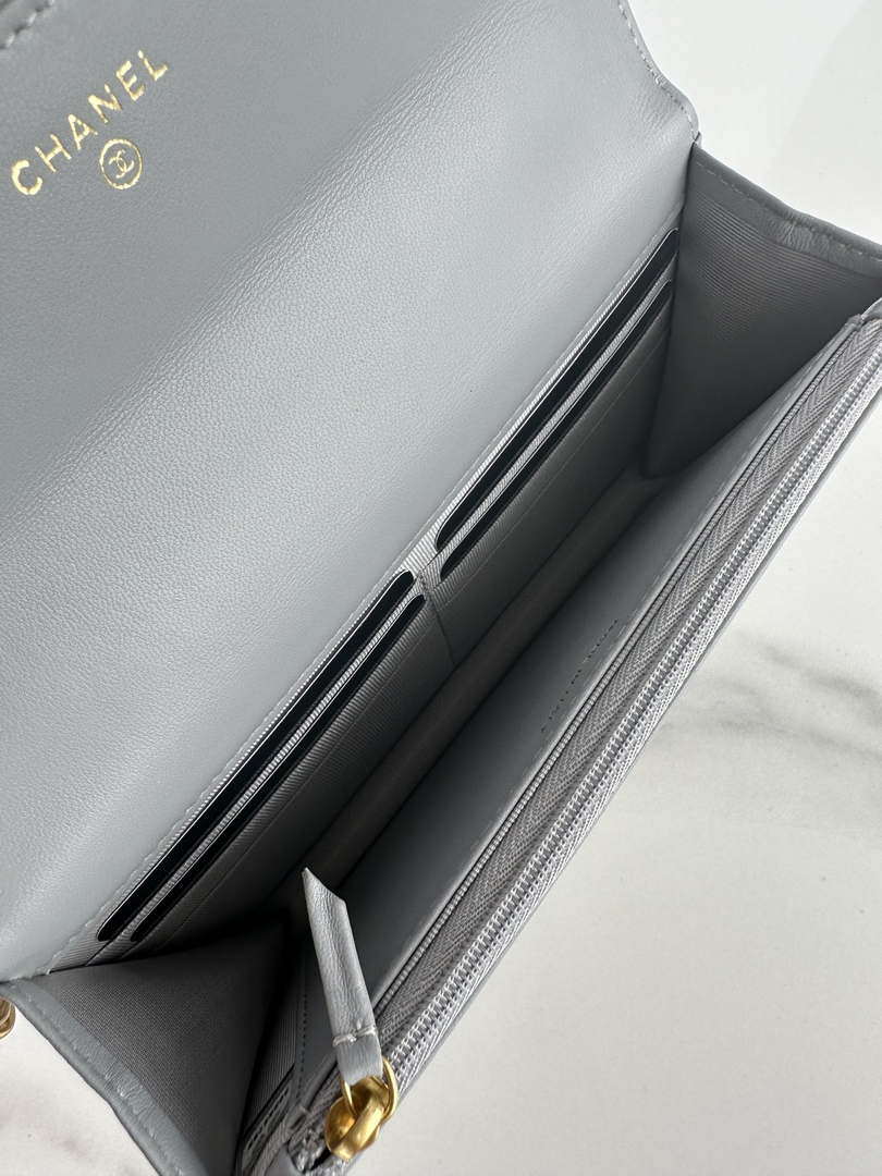 Chanel AP3267 19 Wallet on Chain Woc Shiny Lambskin Gray - Silver - View 17
