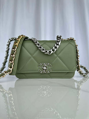 Chanel AP3267 19 Wallet on Chain Woc Shiny Lambskin Green - Silver - View 10