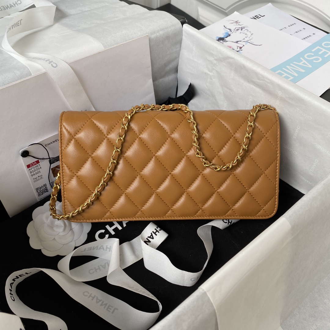 Chanel AP3363 Flap Baguette Bag Lambskin Brown