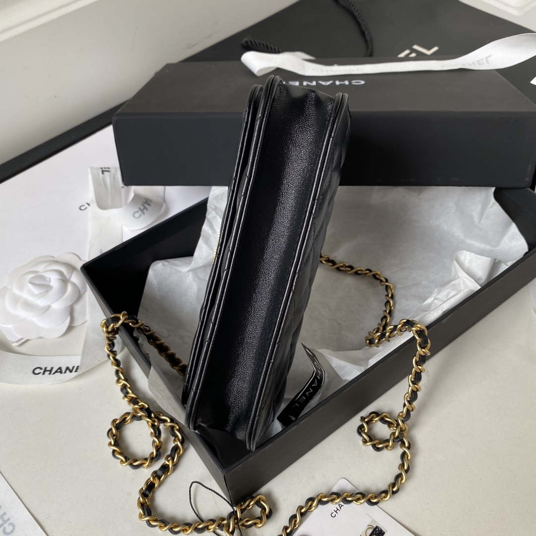 Chanel AP3385 Woc Flap Phone Holder With Chain Lambskin Black Gold - Default Title - View 5