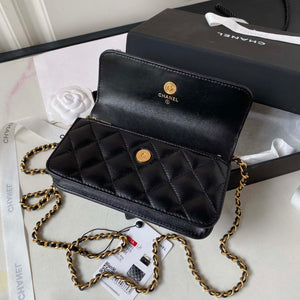 Chanel AP3385 Woc Flap Phone Holder With Chain Lambskin Black Gold - Default Title - View 6