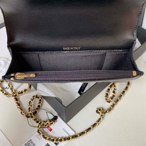 Chanel AP3385 Woc Flap Phone Holder With Chain Lambskin Black Gold - Default Title - View 7