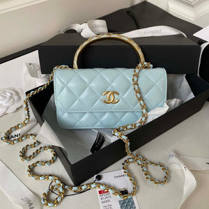 Chanel AP3385 Woc Flap Phone Holder With Chain Lambskin Blue Gold - Default Title - View 1