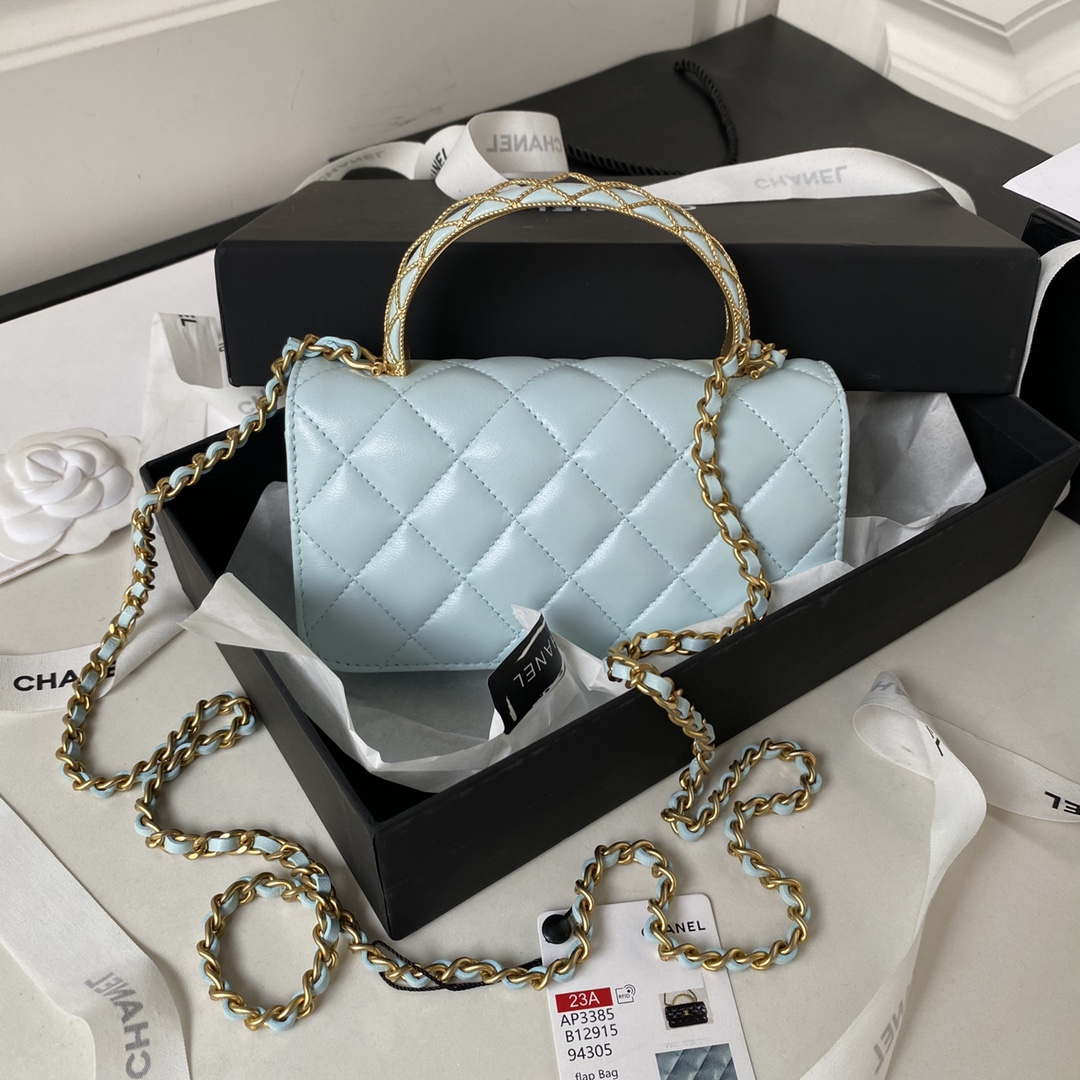Chanel AP3385 Woc Flap Phone Holder With Chain Lambskin Blue Gold - Default Title - View 2