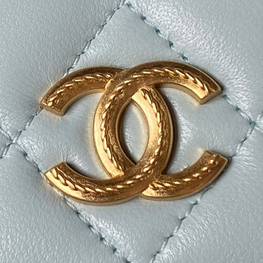 Chanel AP3385 Woc Flap Phone Holder With Chain Lambskin Blue Gold - Default Title - View 3
