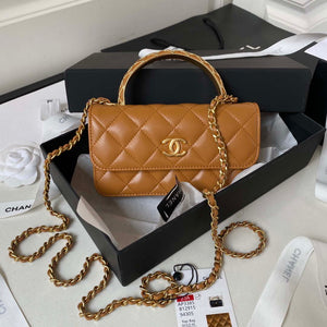 Chanel AP3385 Woc Flap Phone Holder With Chain Lambskin Caramel Gold - Default Title - View 1