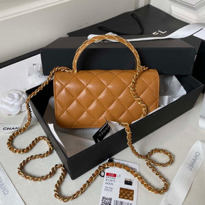 Chanel AP3385 Woc Flap Phone Holder With Chain Lambskin Caramel Gold - Default Title - View 2