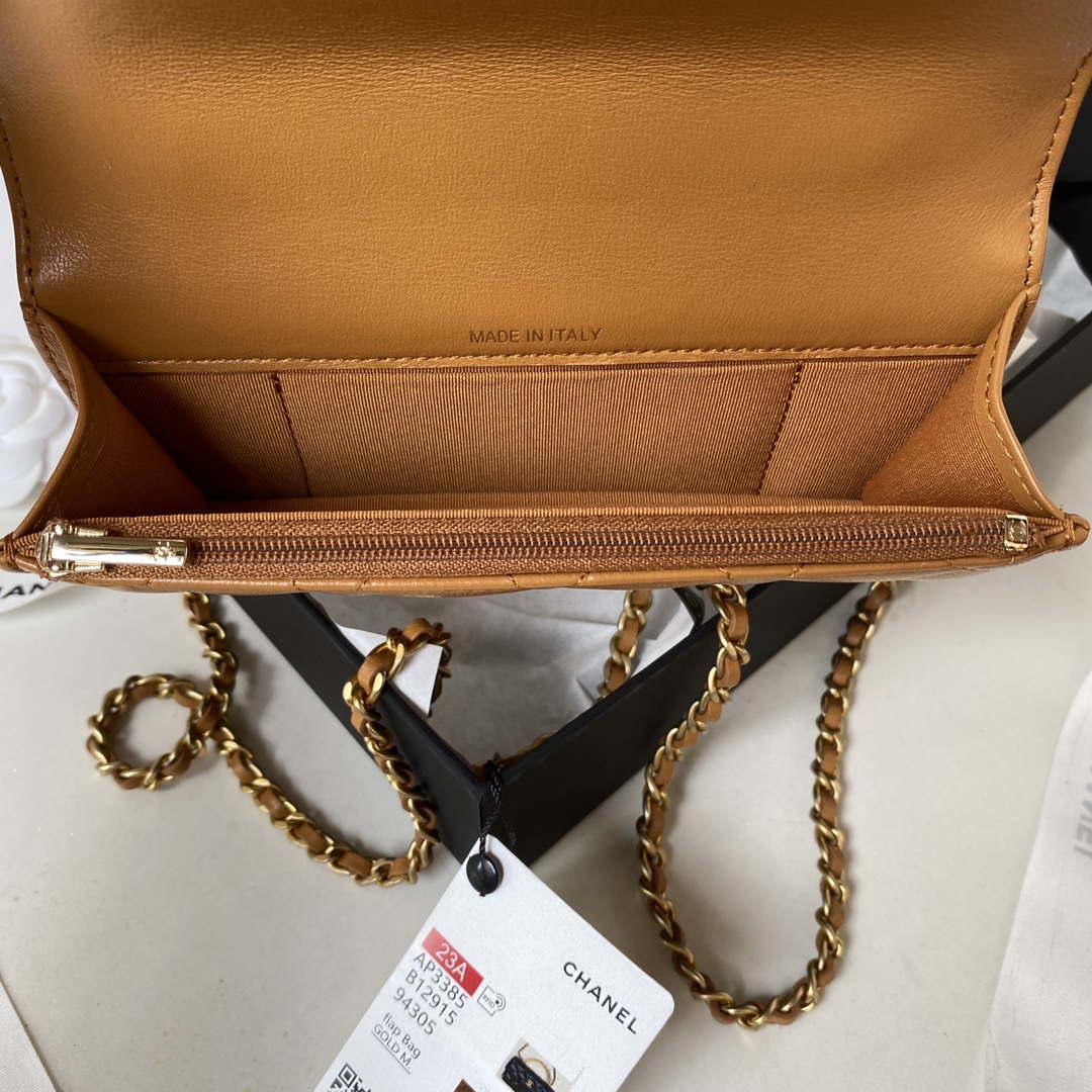 Chanel AP3385 Woc Flap Phone Holder With Chain Lambskin Caramel Gold - Default Title - View 8