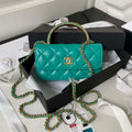 Chanel AP3385 Woc Flap Phone Holder With Chain Lambskin Green Gold - Default Title - View 1
