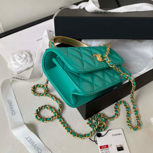 Chanel AP3385 Woc Flap Phone Holder With Chain Lambskin Green Gold - Default Title - View 5