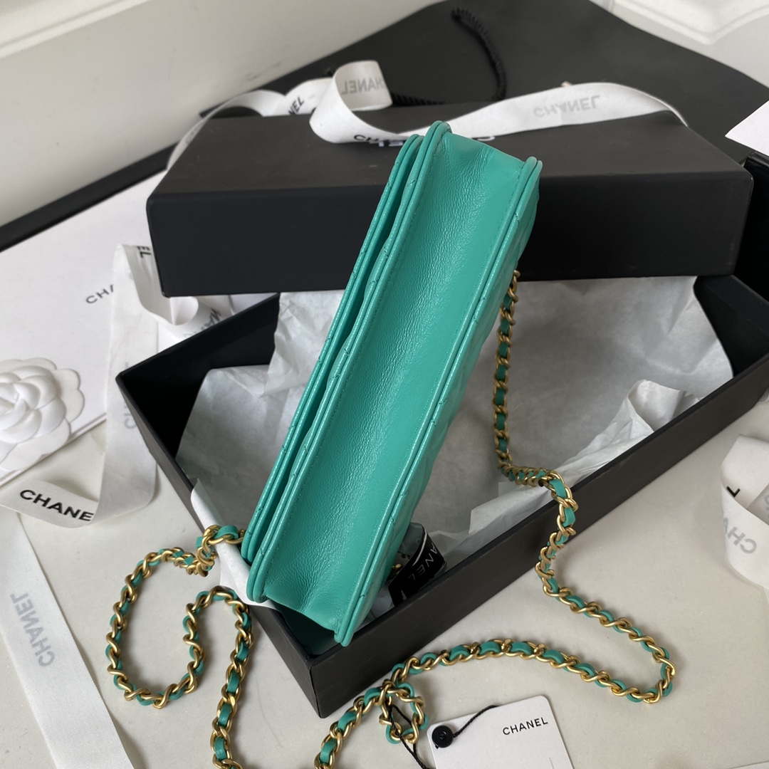 Chanel AP3385 Woc Flap Phone Holder With Chain Lambskin Green Gold