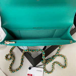 Chanel AP3385 Woc Flap Phone Holder With Chain Lambskin Green Gold - Default Title - View 7