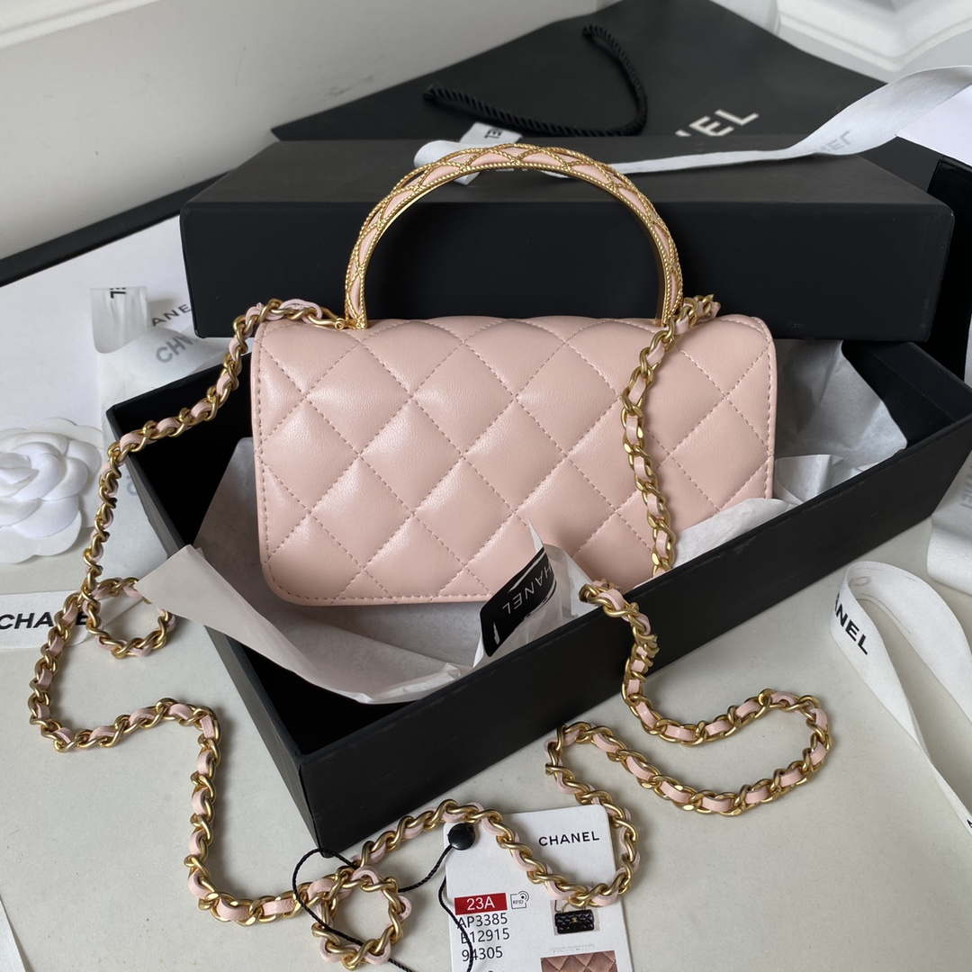 Chanel AP3385 Woc Flap Phone Holder With Chain Lambskin Pink Gold - Default Title - View 2
