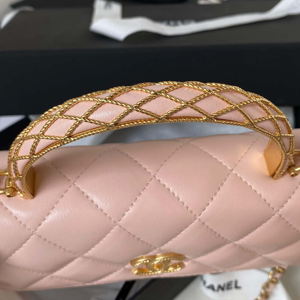 Chanel AP3385 Woc Flap Phone Holder With Chain Lambskin Pink Gold