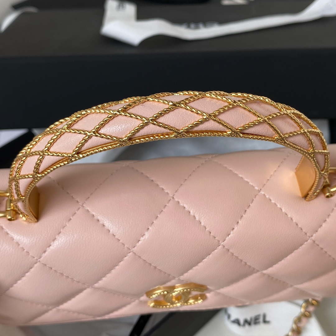 Chanel AP3385 Woc Flap Phone Holder With Chain Lambskin Pink Gold