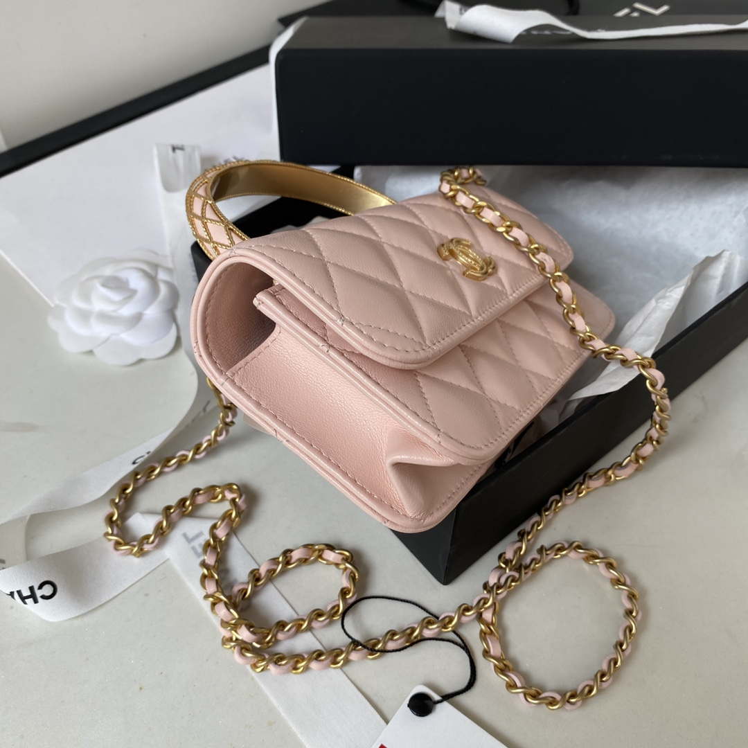 Chanel AP3385 Woc Flap Phone Holder With Chain Lambskin Pink Gold - Default Title - View 5