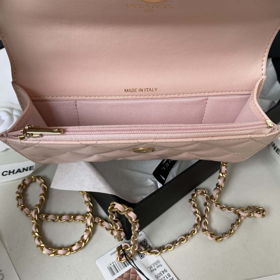 Chanel AP3385 Woc Flap Phone Holder With Chain Lambskin Pink Gold - Default Title - View 8