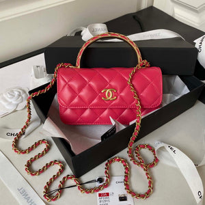Chanel AP3385 Woc Flap Phone Holder With Chain Lambskin Red Gold - Default Title - View 1