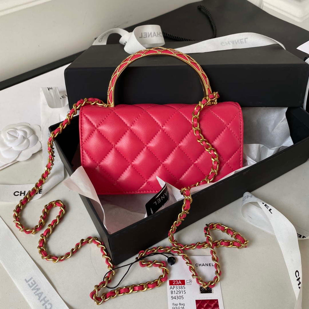 Chanel AP3385 Woc Flap Phone Holder With Chain Lambskin Red Gold