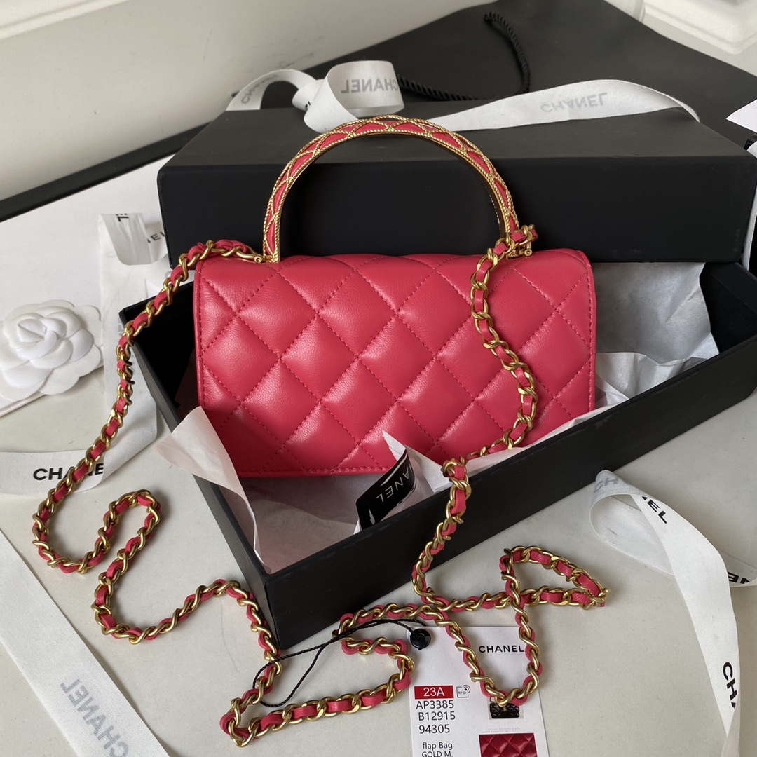 Chanel AP3385 Woc Flap Phone Holder With Chain Lambskin Red Gold - Default Title - View 2