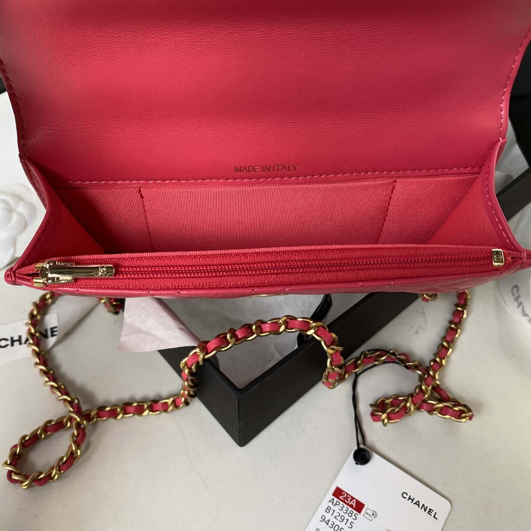 Chanel AP3385 Woc Flap Phone Holder With Chain Lambskin Red Gold - Default Title - View 6