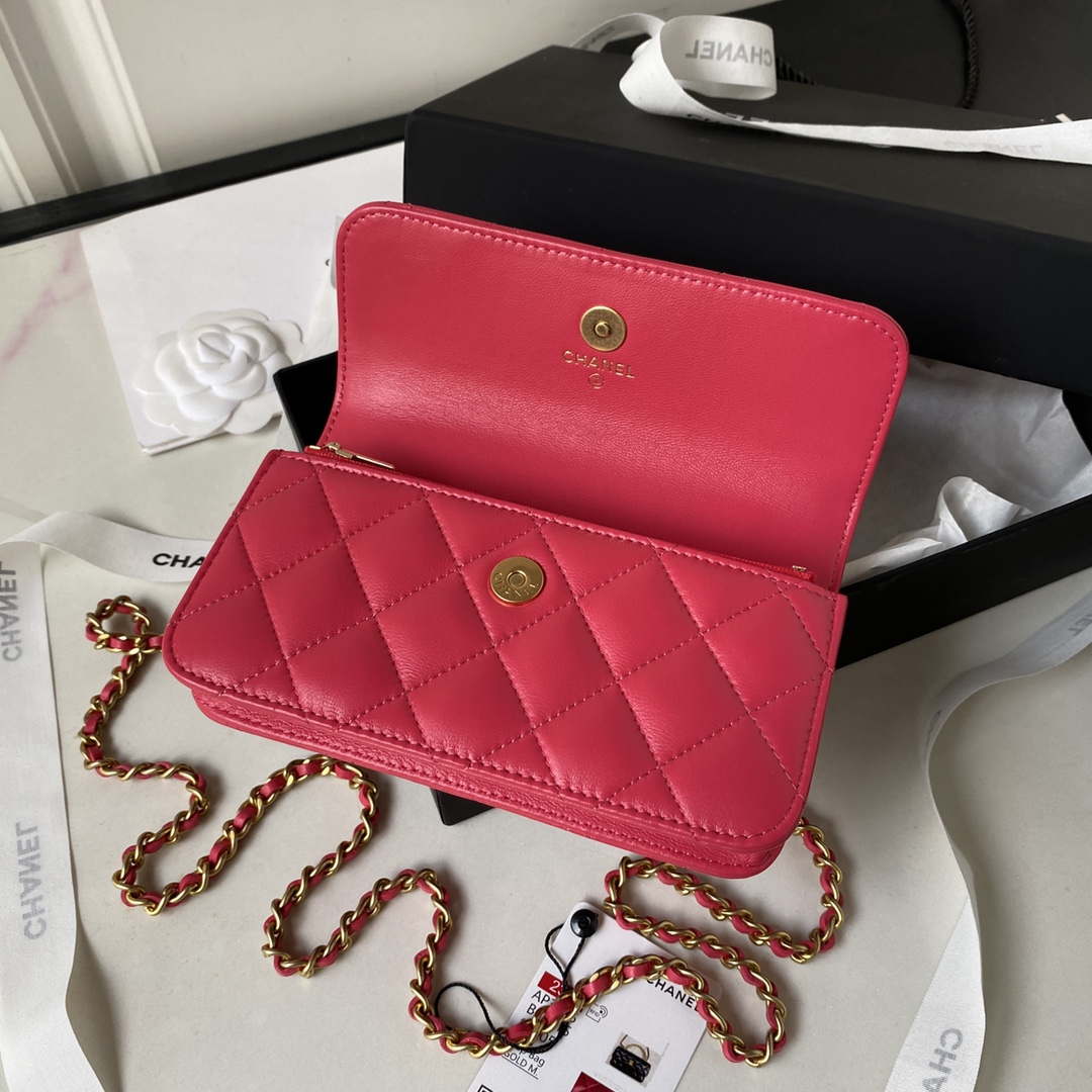 Chanel AP3385 Woc Flap Phone Holder With Chain Lambskin Red Gold - Default Title - View 8