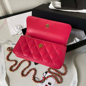Chanel AP3385 Woc Flap Phone Holder With Chain Lambskin Red Gold - Default Title - View 8