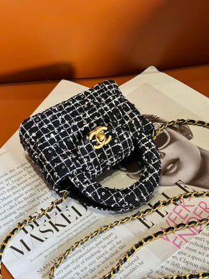 Chanel AP3435 CLUTCH WITH CHAIN Sequin Embroidered Tweed & Gold-Tone Metal Black White & Silver - Default Title - View 4